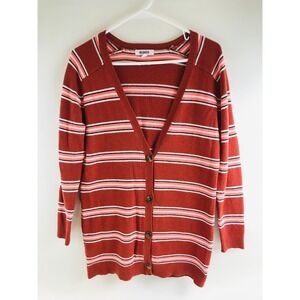 BB Dakota Sweater Women's Size Small Burnt Red Pink Striped V-neck Long Sleeve